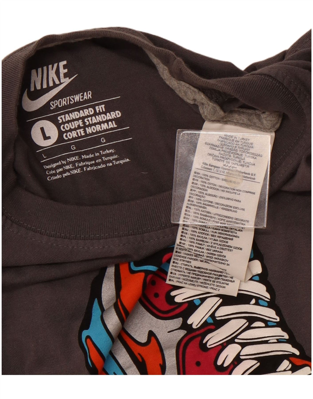 NIKE Mens Standard Fit Graphic T-Shirt Top Large Grey Cotton