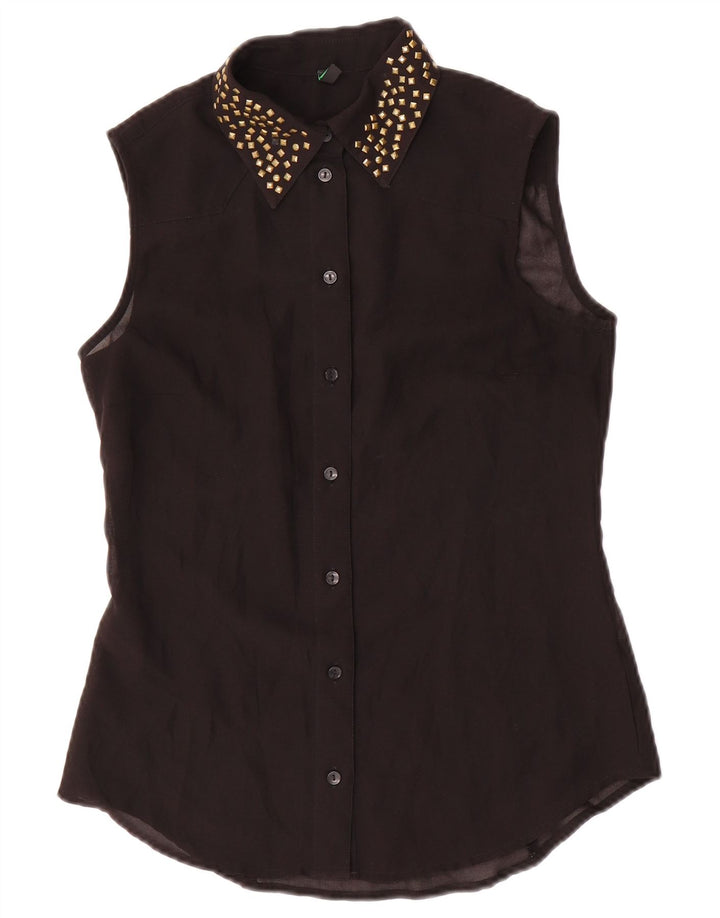 Benetton Womens Sleeveless Shirt Blouse UK 10 Small Black