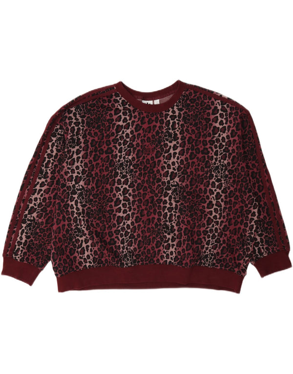 Adidas Womens Oversized Sweatshirt Jumper UK 22 3XL Burgundy Animal Print