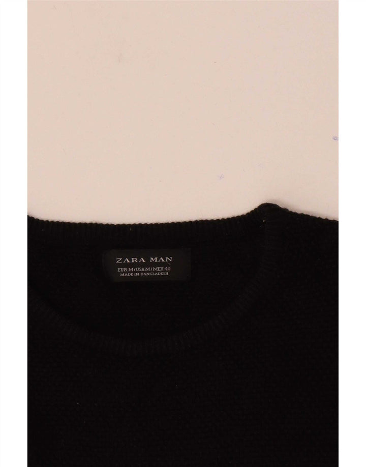 Zara Mens Crew Neck Jumper Sweater Medium Black