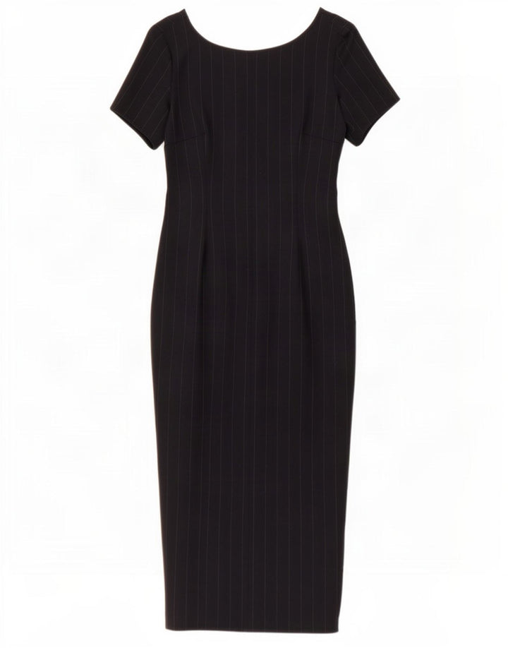 Vintage Womens Maxi Dress IT 42 Medium Navy Blue Pinstripe Wool