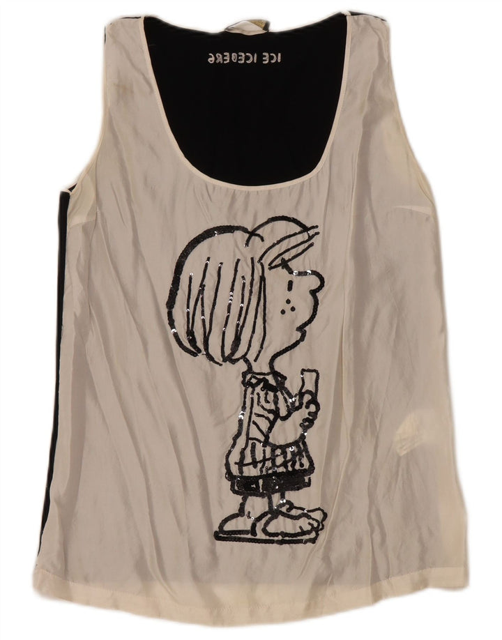 ICEBERG Womens Graphic Blouse Top UK 8 Small Off White Colourblock