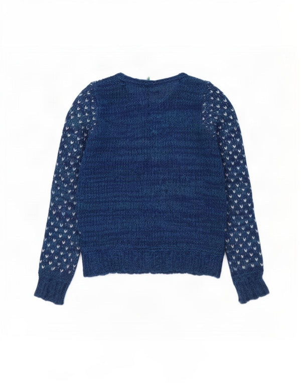 Benetton Girls Cardigan Sweater 11-12 Years 2XL Blue Fair Isle Christmas