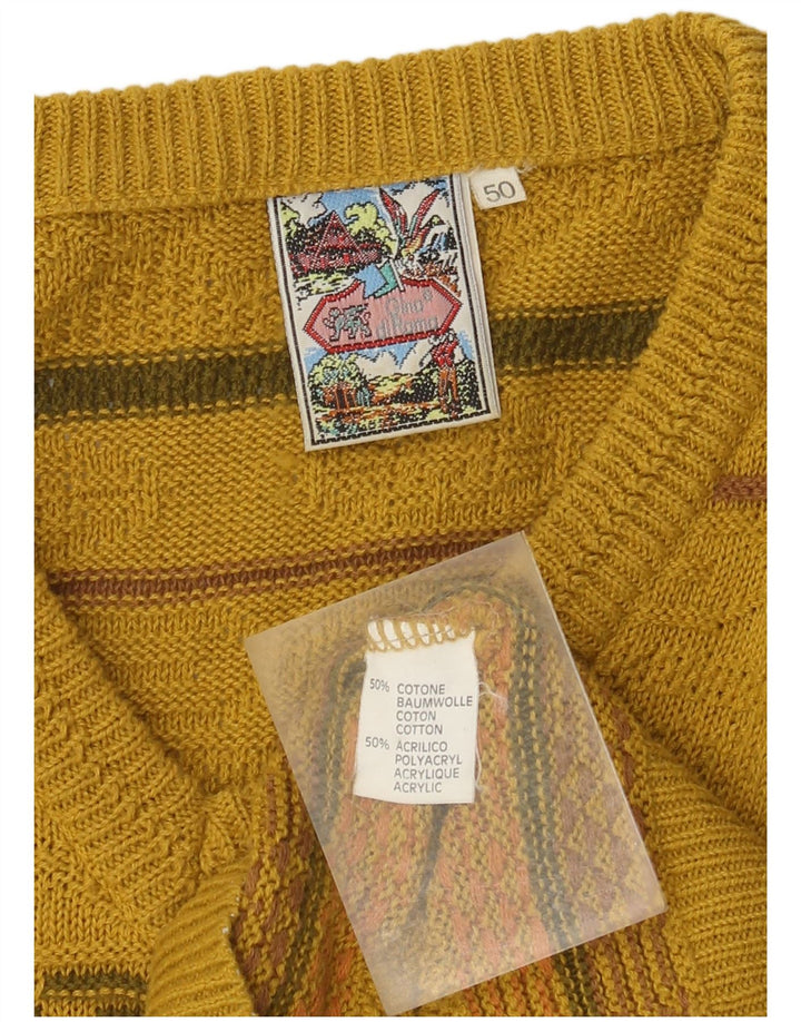 Gino diRoma Mens Vest Tank Top IT 50 Medium Yellow Fair Isle Cotton