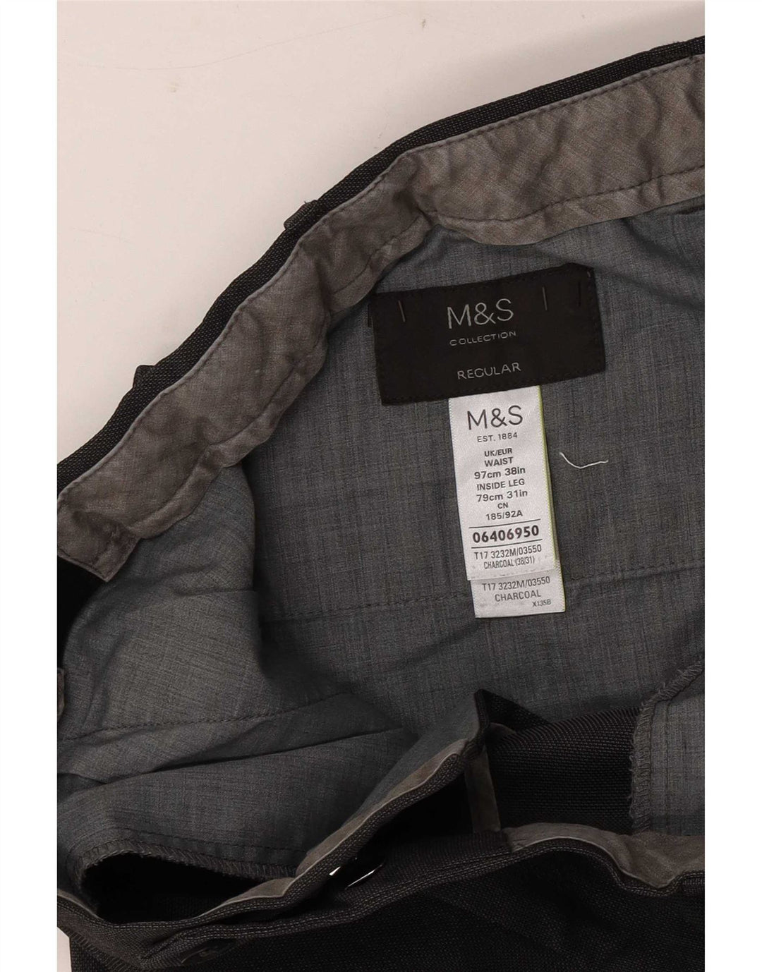 Marks & Spencer Mens Straight Regular Suit Trousers W38 L31 Grey Polyester