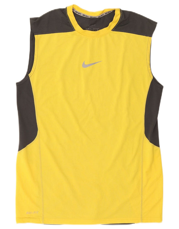 Nike Mens Dri Fit Vest Top Small Yellow Colourblock Polyester