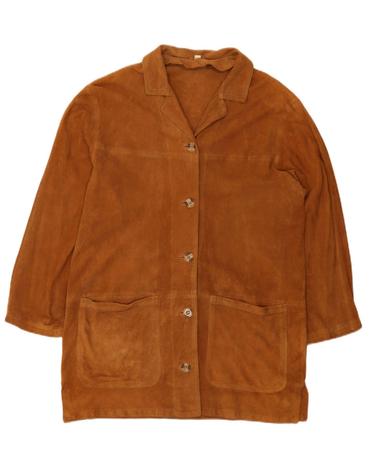Vintage Womens Suede Overcoat EU 40 Medium Beige Leather