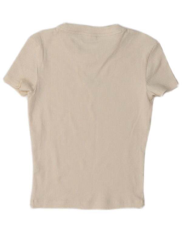 Puma Womens Crop Graphic T-Shirt Top UK 10 Small Off White