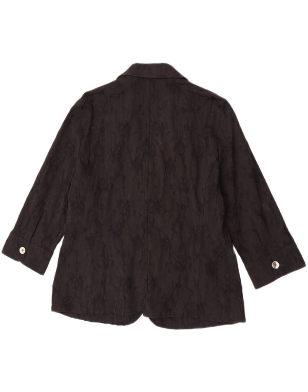 Perte by Krizia Womens 2 Button Blazer Jacket Size 25 Large Black Floral