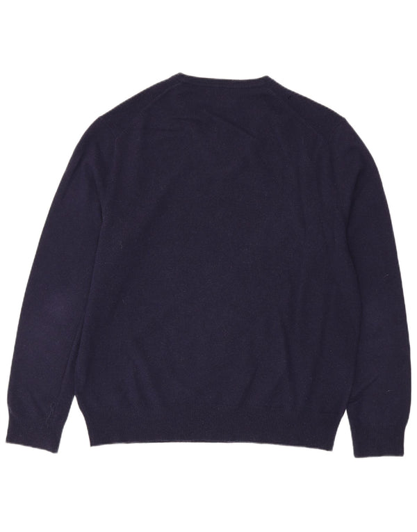 Polo Ralph Lauren Mens V-Neck Jumper Sweater Large Navy Blue Merino Wool