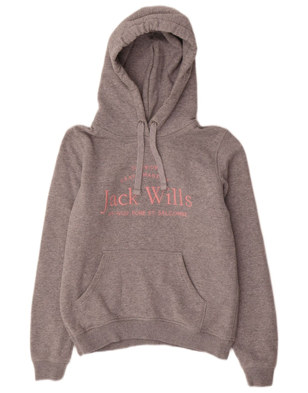 Jack Wills Womens Graphic Oversized Hoodie Jumper UK 8 Small Grey Cotton