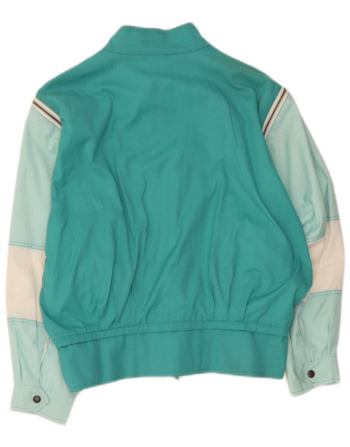Vintage Womens Bomber Jacket UK 12 Medium Turquoise Colourblock Polyester