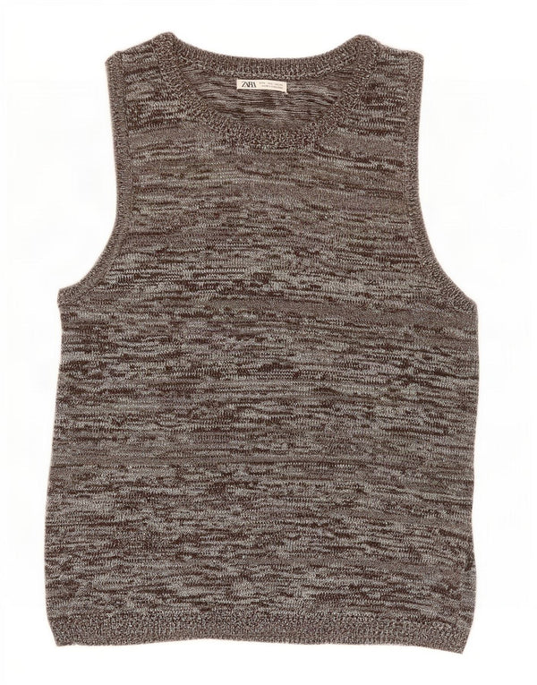 Zara Mens Vest Tank Top Large Grey Flecked Acrylic
