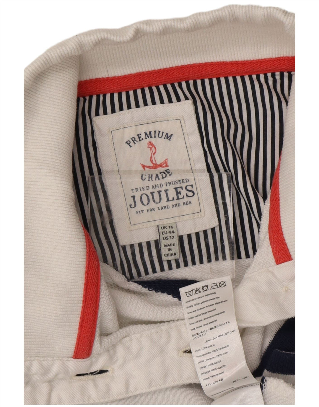 JOULES Womens Button Neck Sweatshirt Jumper UK 16 Large White Striped