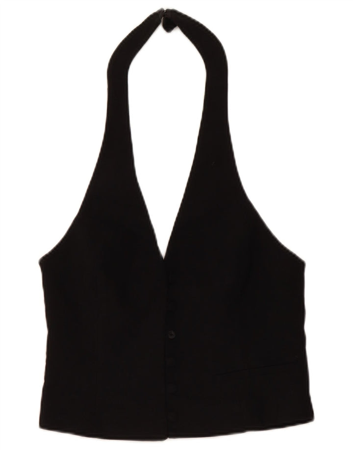 Zara Womens Crop Halter Top UK 12 Medium Black Viscose