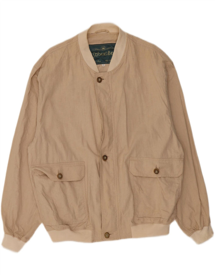 St John's Bay Mens Bomber Jacket UK 40 Large Beige Linen