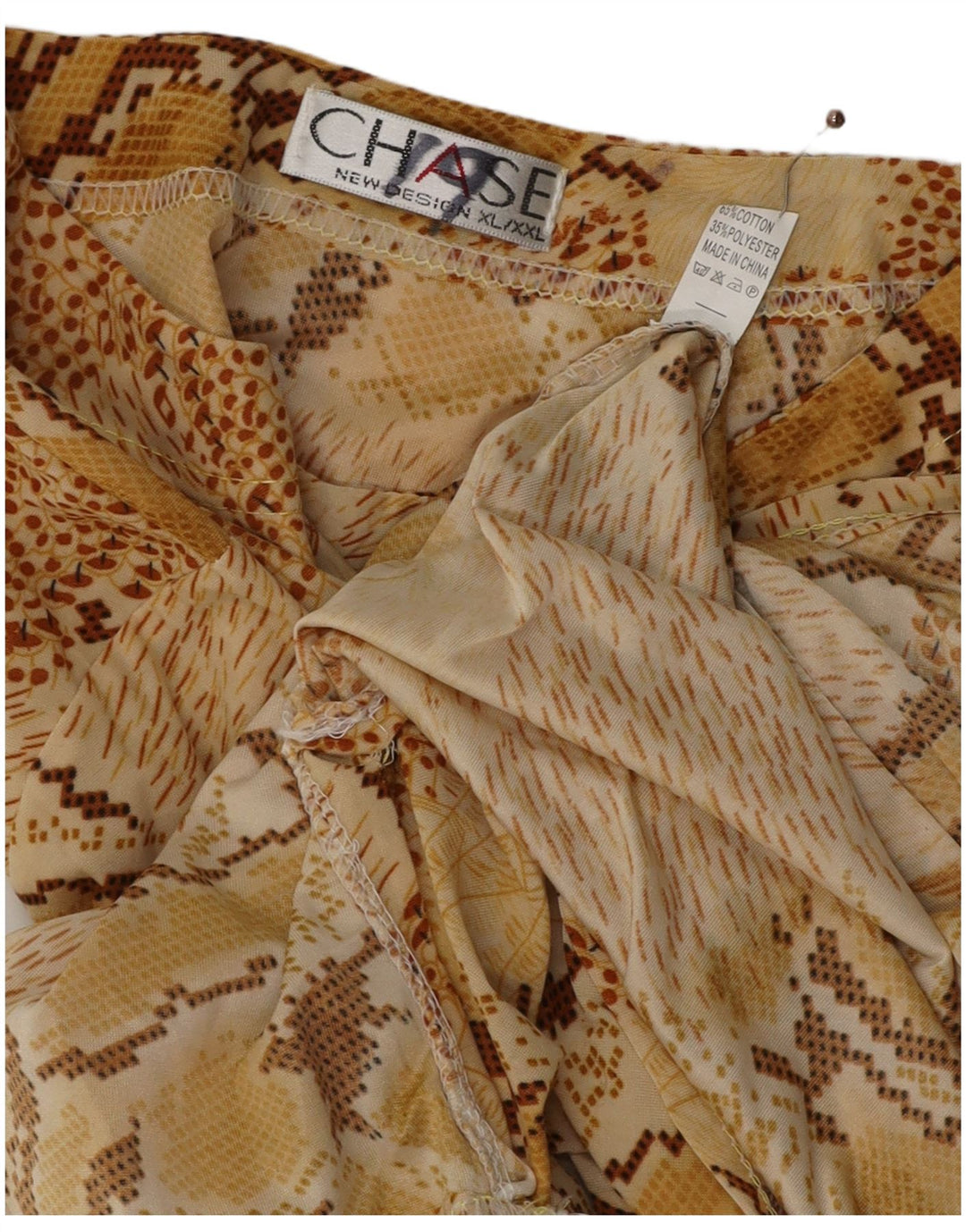 VINTAGE Womens Long Sleeve Blouse Top UK 18 XL Beige Animal Print Cotton