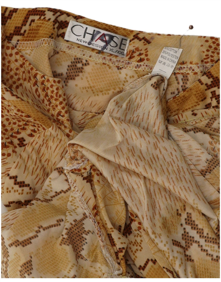 VINTAGE Womens Long Sleeve Blouse Top UK 18 XL Beige Animal Print Cotton