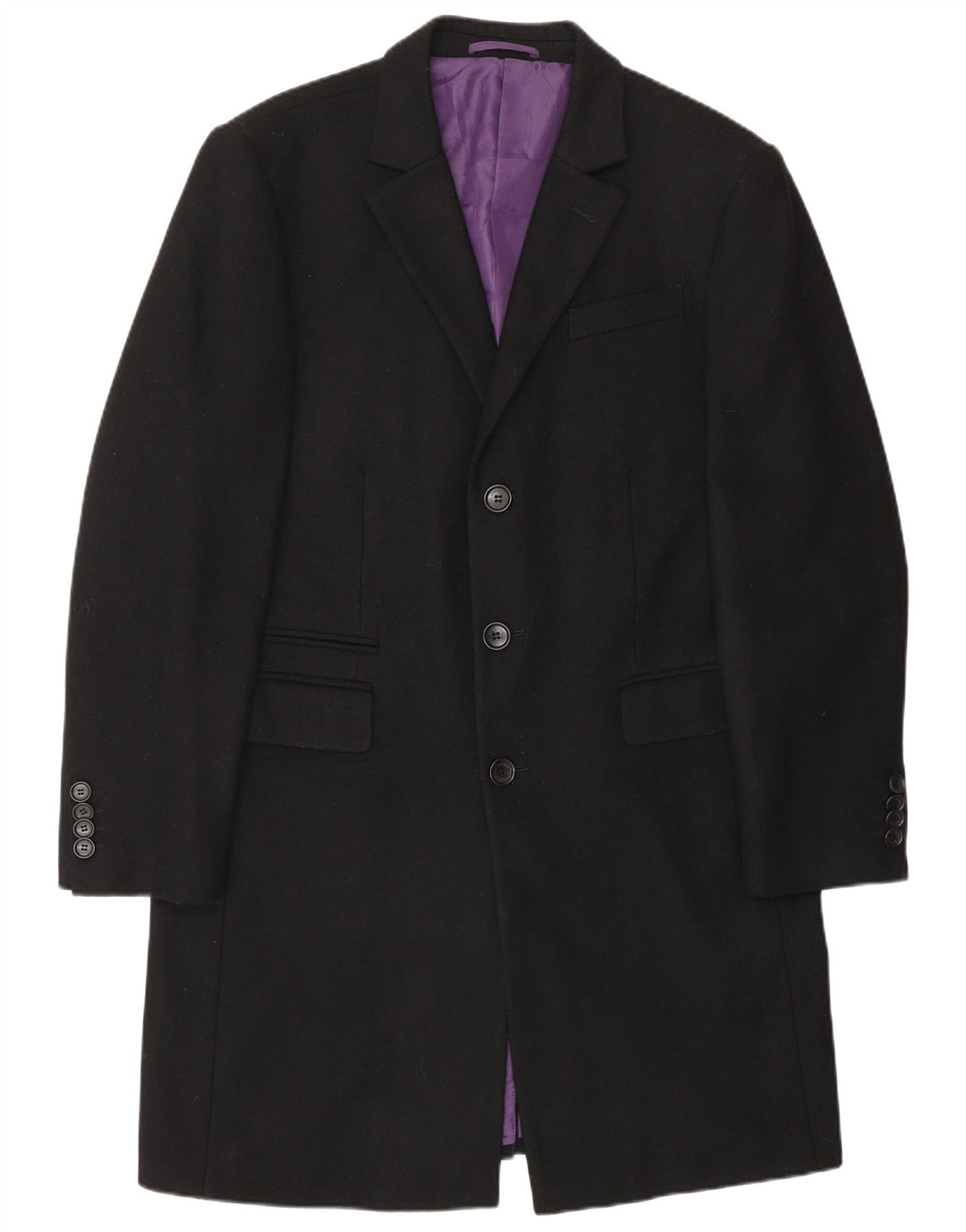Jeff Banks Mens Overcoat UK 36 Small Black Wool