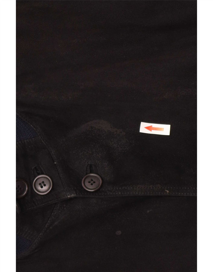 Vintage Mens Suede Bomber Jacket UK 38 Medium Black Colourblock Leather