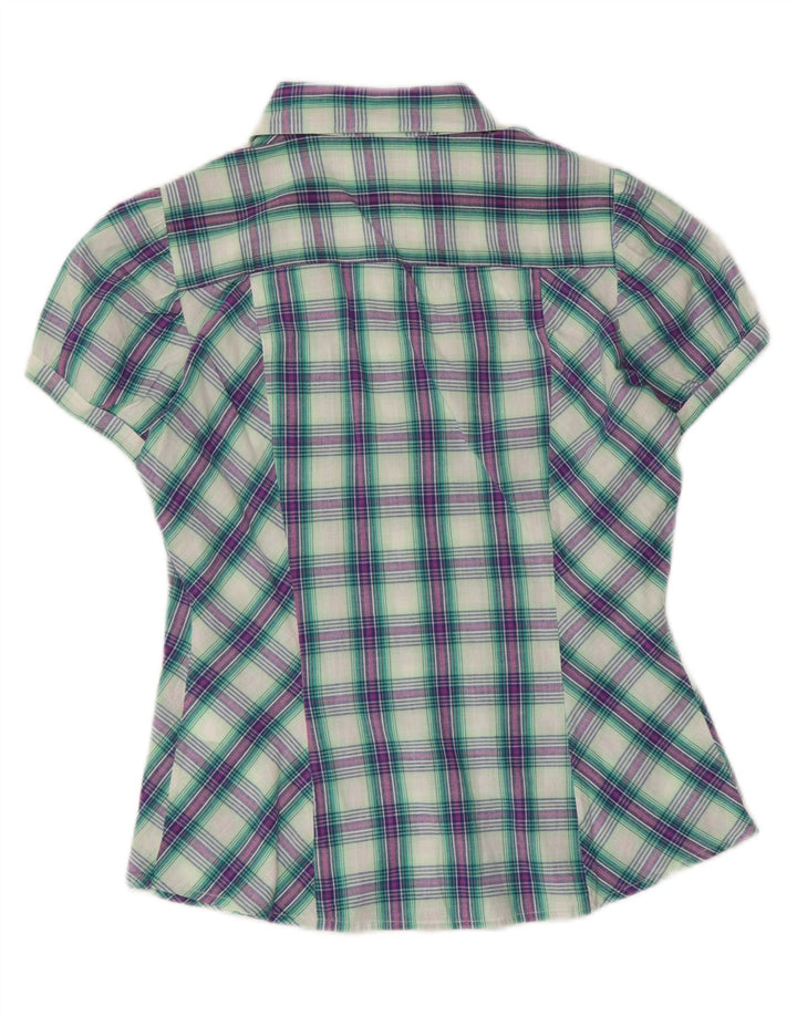BENETTON Womens Short Sleeve Shirt UK 14 Medium Multicoloured Check Cotton