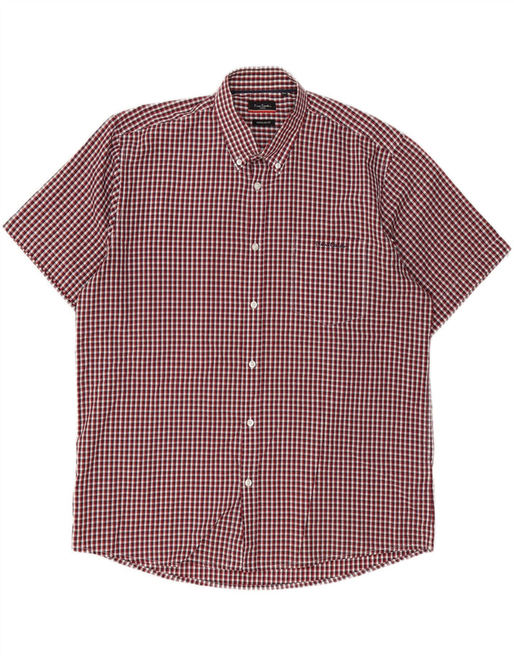 Pierre Cardin Mens Short Sleeve Regular Fit Shirt 3XL Red Check Polyester