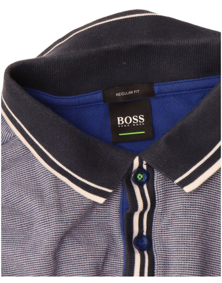 Hugo Boss Mens Regular Fit Polo Shirt Medium Blue Pinstripe Cotton