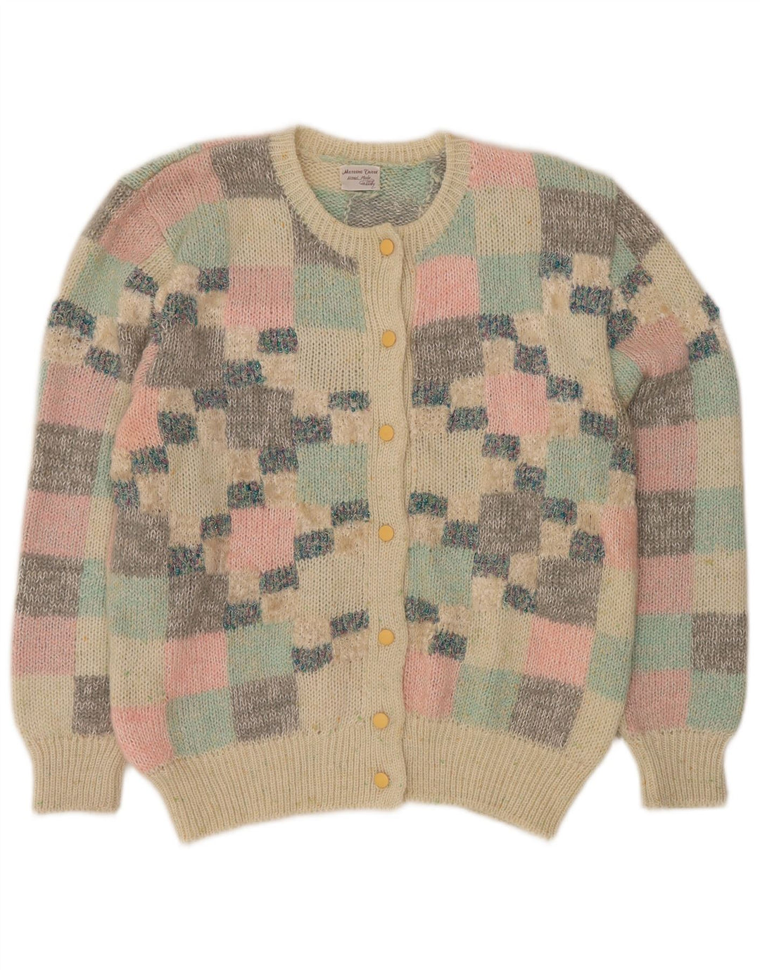 VINTAGE Womens Cardigan Sweater UK 16 Large Multicoloured Geometric