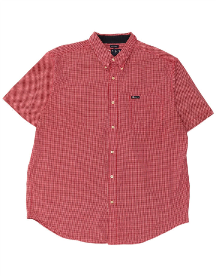 Chaps Mens Short Sleeve Shirt XL Red Gingham Cotton