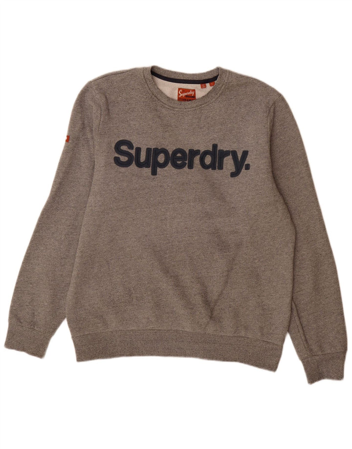 Superdry Mens Graphic Sweatshirt Jumper Large Grey Flecked Cotton