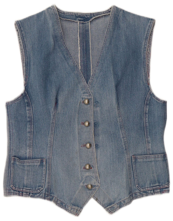 Vintage Womens Denim Waistcoat UK 14 Medium Blue