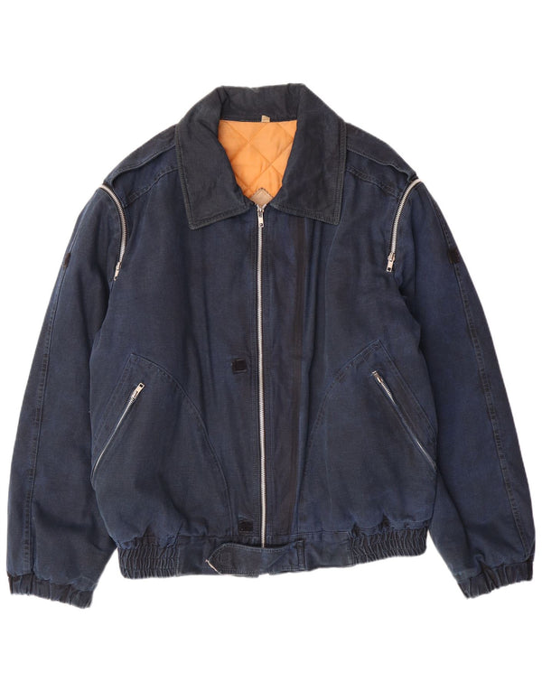 ENRICO COVERI Mens Denim Military Padded Jacket IT 52 XL Navy Blue