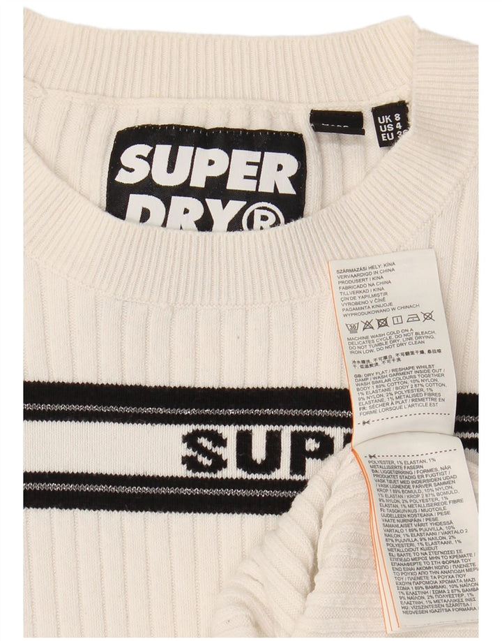 SUPERDRY Womens Graphic Crew Neck Jumper Sweater UK 8 Small  White Striped
