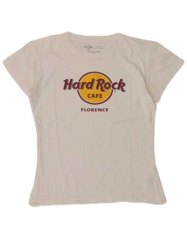 Hard Rock Cafe Womens Florence Graphic T-Shirt Top UK 12 Medium White