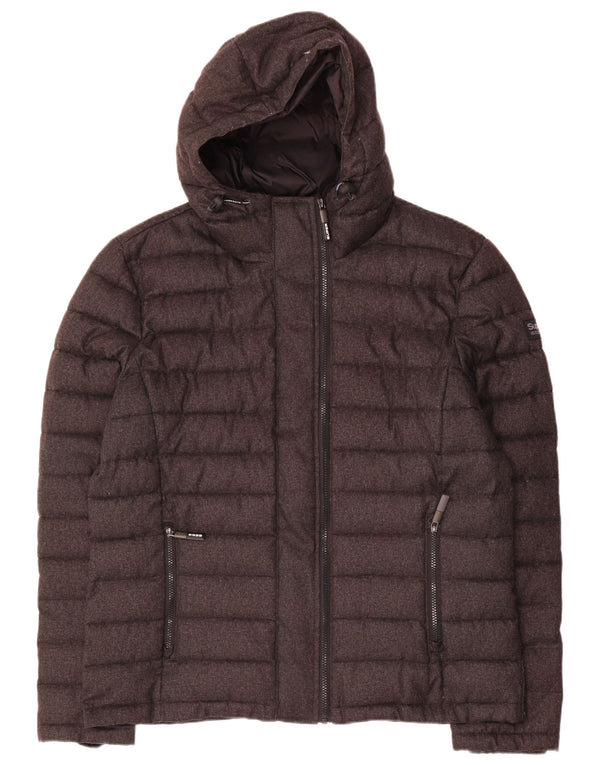 Superdry Mens Hooded Padded Jacket UK 46 3XL Grey Polyester