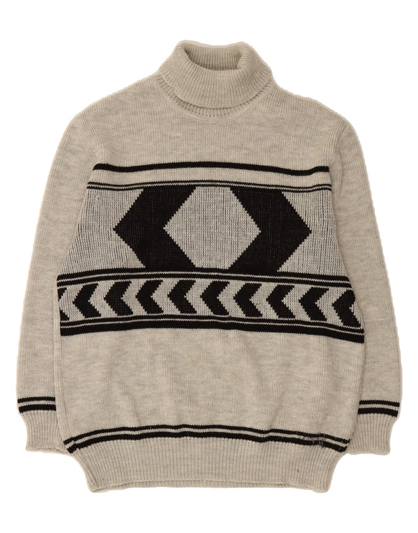 VINTAGE Mens Roll Neck Jumper Sweater IT 54 XL Grey Geometric Acrylic
