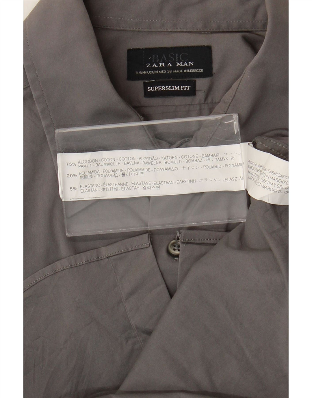 Zara Mens Super Slim Fit Shirt Medium Grey Cotton