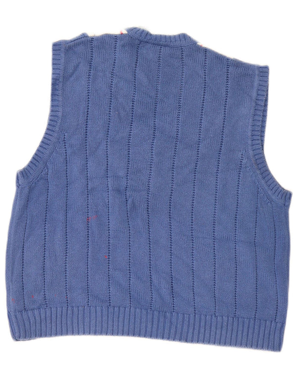 Izod Womens Vest Tank Top UK 16 Large Blue Argyle/Diamond Cotton