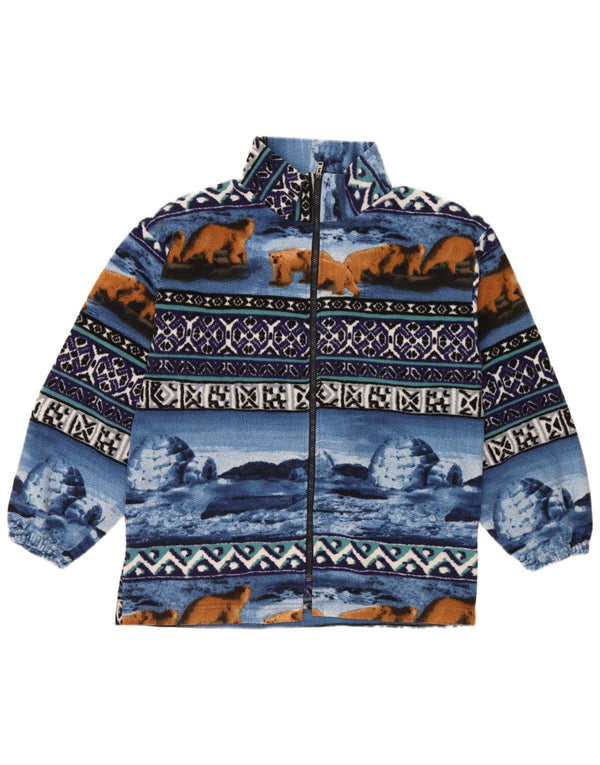 Vintage Mens Abstract Pattern Fleece Jacket UK 38 Medium Blue Retro