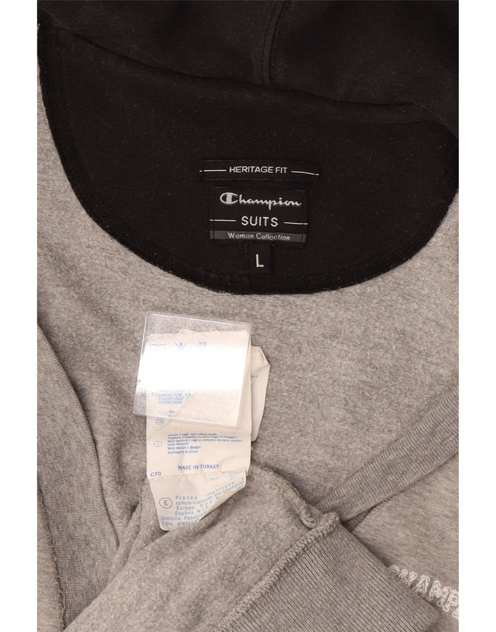 CHAMPION Womens Hooded Cardigan Sweater UK 14 Large Grey Cotton