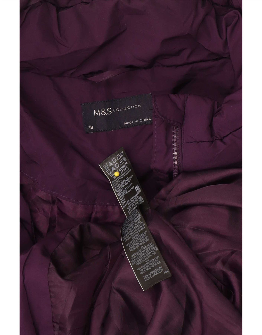 Marks & Spencer Womens Hooded Padded Coat UK 16 Large  Purple Polyester