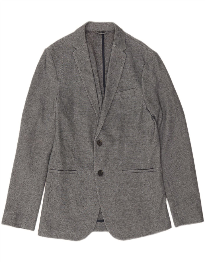 ZARA Mens 2 Button Blazer Jacket UK 38 Medium Navy Blue Check Polyester Vintage Zara and Second-Hand Zara from Messina Hembry 