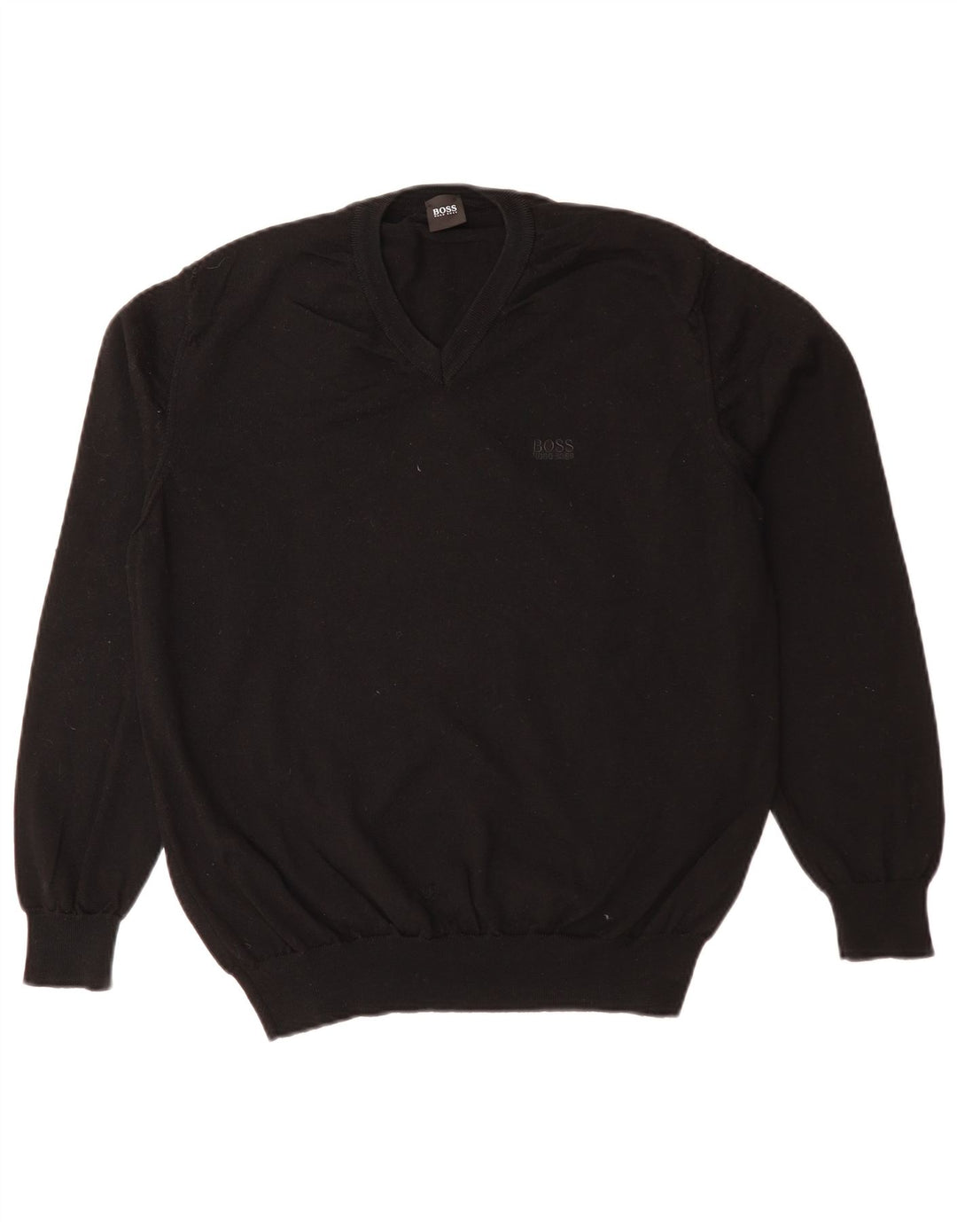 HUGO BOSS Mens V-Neck Jumper Sweater Medium Black