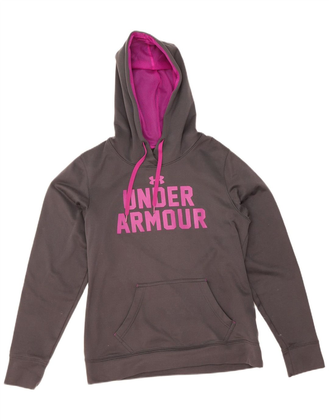 UNDER ARMOUR Womens Graphic Hoodie Jumper UK 14 Medium Grey Polyester