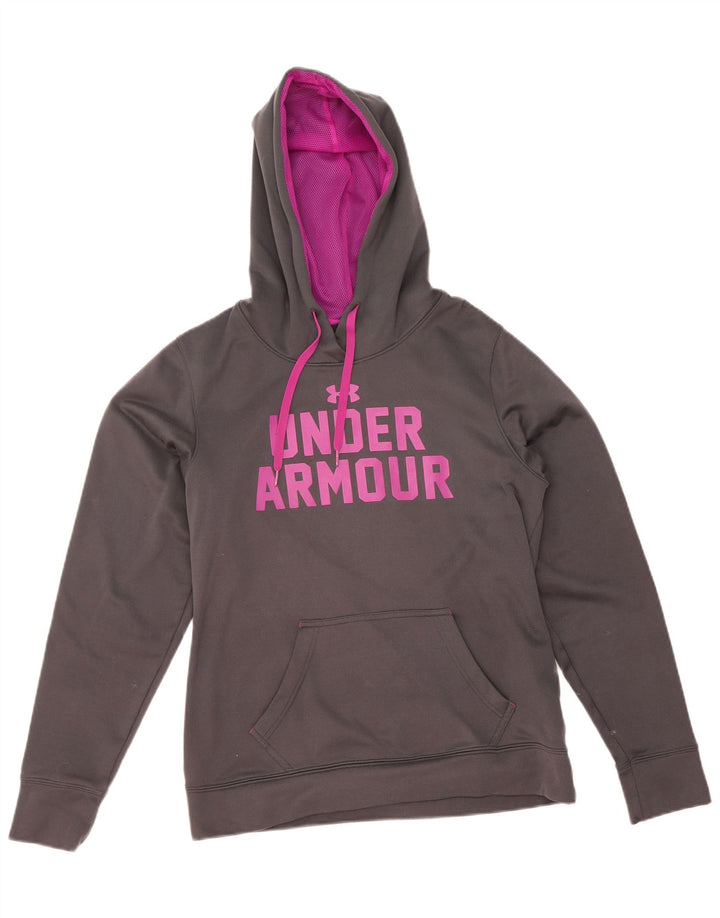 UNDER ARMOUR Womens Graphic Hoodie Jumper UK 14 Medium Grey Polyester