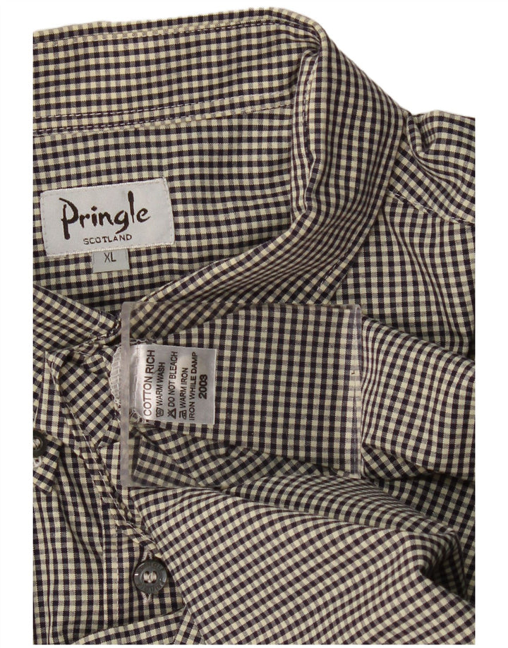 PRINGLE Mens Short Sleeve Shirt XL Black Gingham Cotton