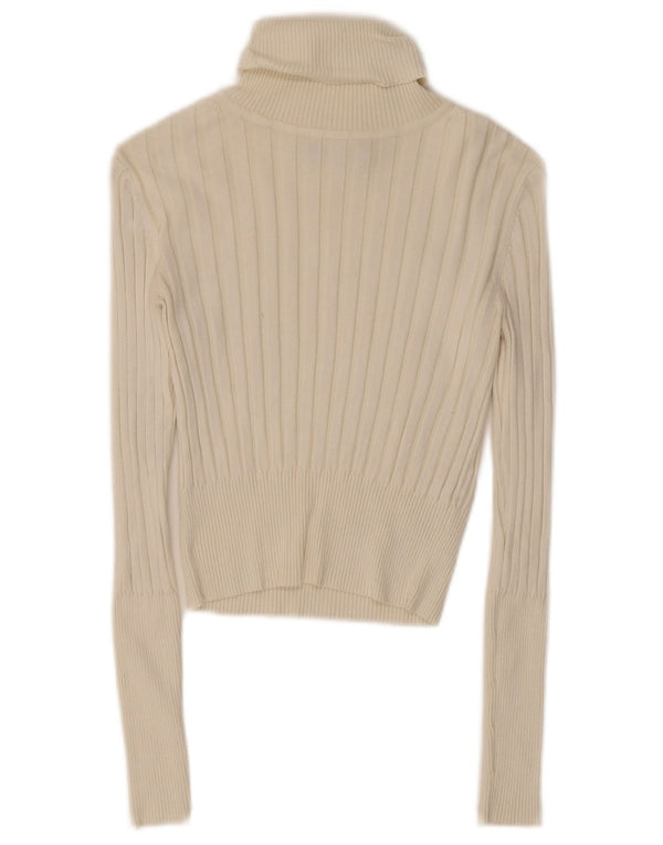 Zara Womens Crop Roll Neck Top Long Sleeve UK 10 Small White Viscose