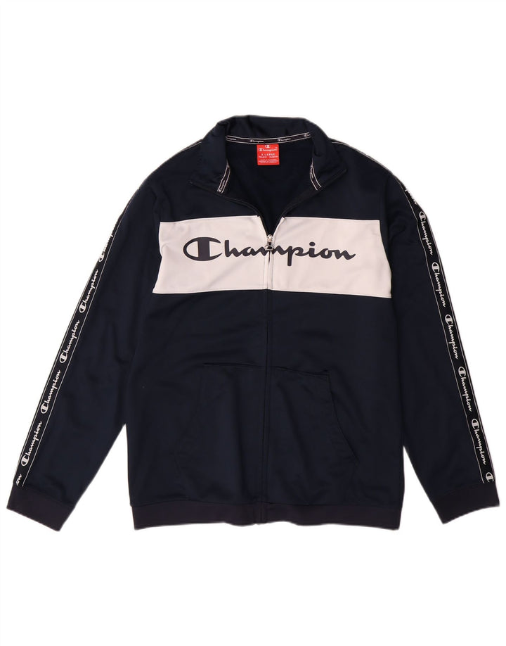 CHAMPION Boys Tracksuit Top Jacket 13-14 Years XL  Navy Blue Colourblock
