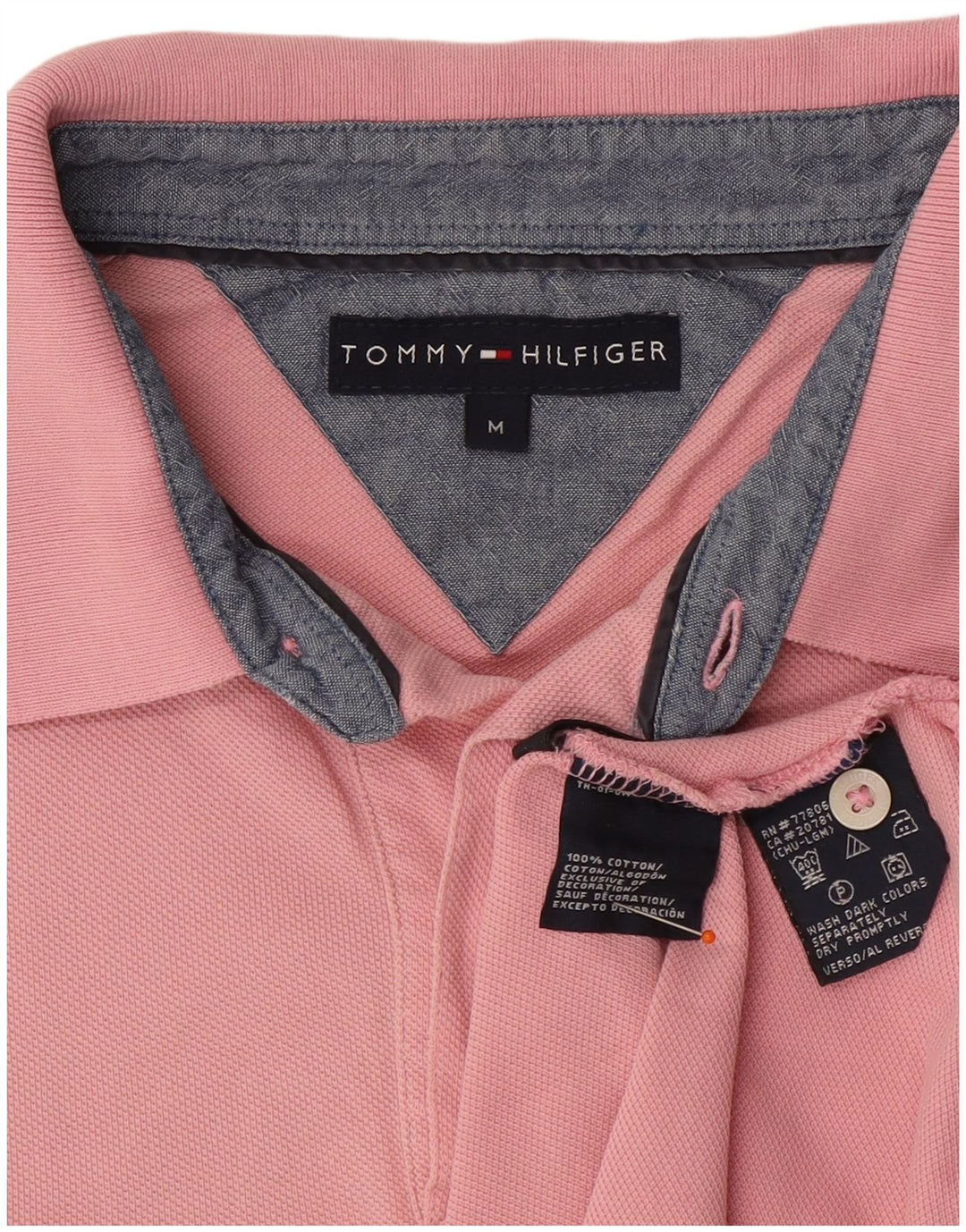 TOMMY HILFIGER Mens Polo Shirt Medium Pink Cotton