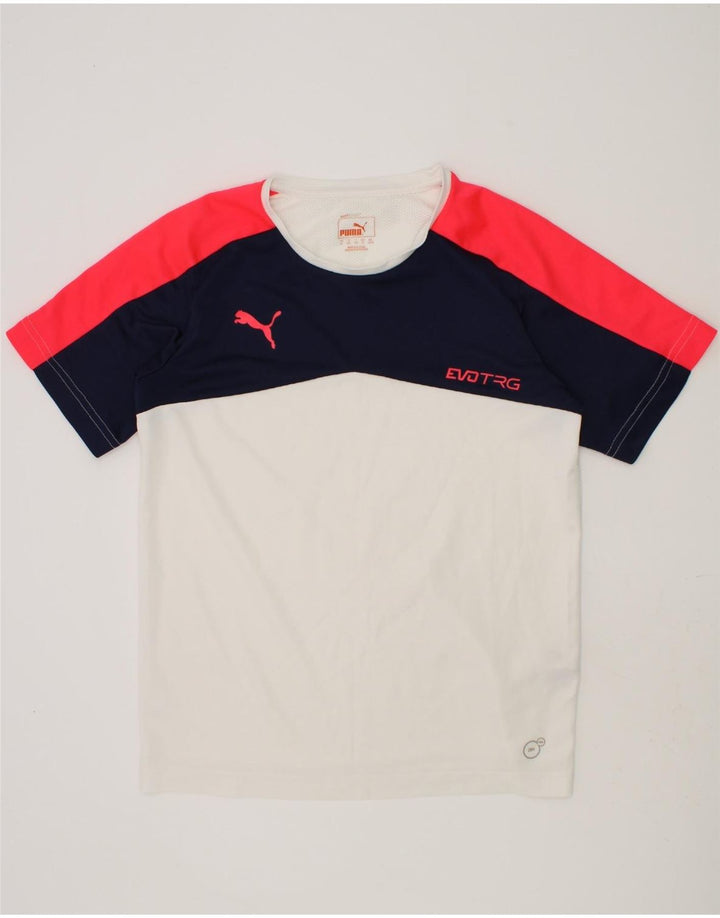 PUMA Boys T-Shirt Top 11-12 Years Large White Colourblock Polyester Vintage Puma and Second-Hand Puma from Messina Hembry 